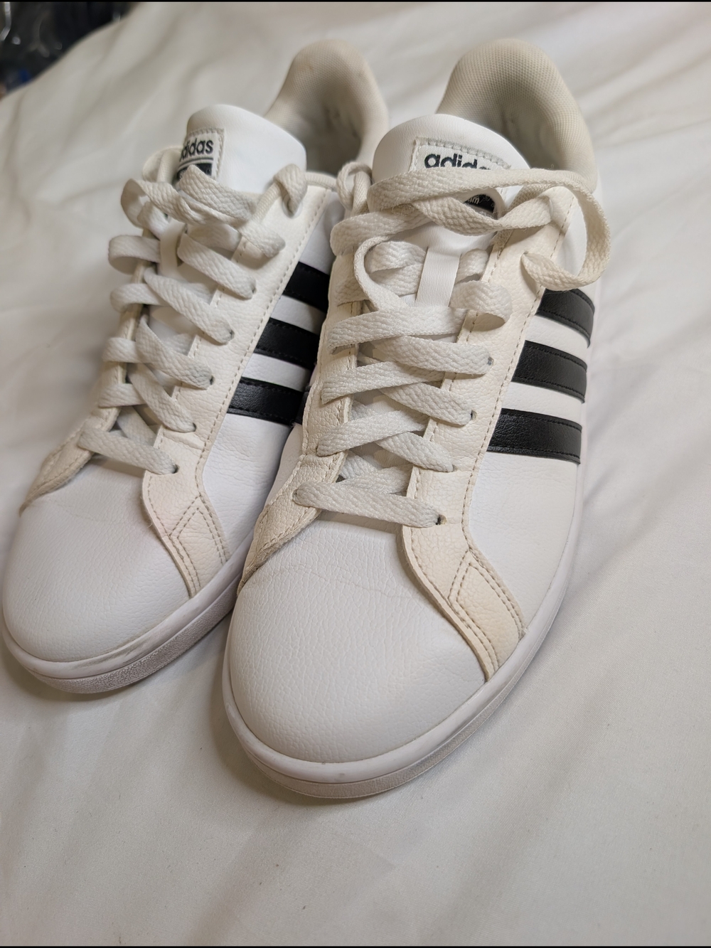 Adidas White Sneakers with Black Stripes
